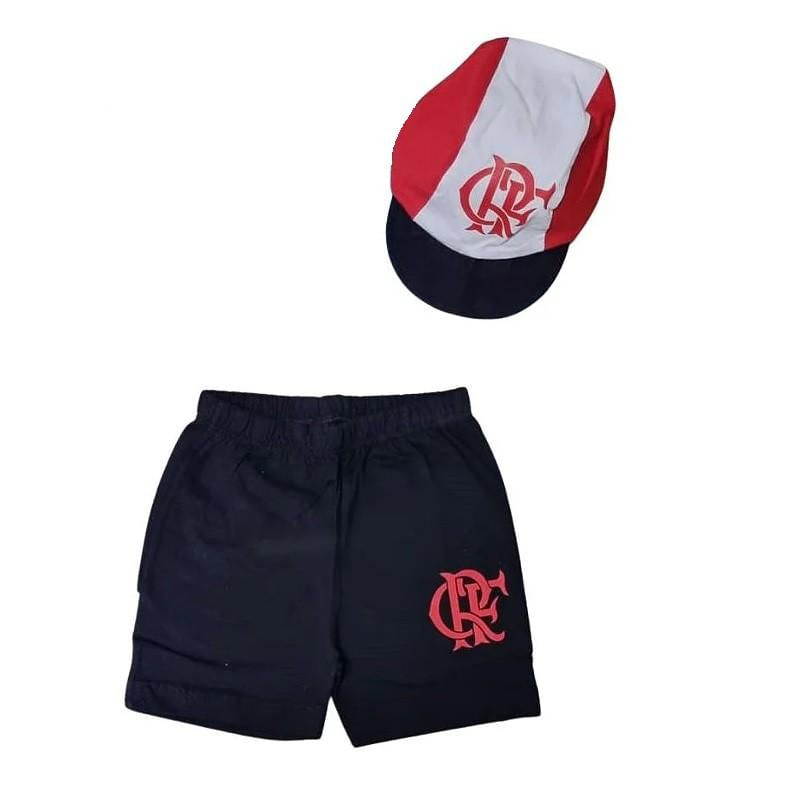 Kit Bebê Flamengo Com Shorts e Boné Oficial G