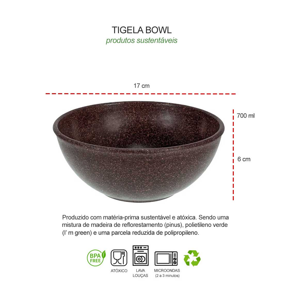 Tigela Bowl Cumbuca 700ml Salada Açai Sopa Marrom BPA Free 6un