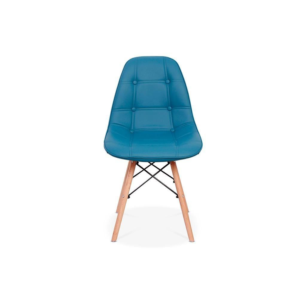 Cadeira Dkr Charles Eames Wood Estofada Botonê Turquesa