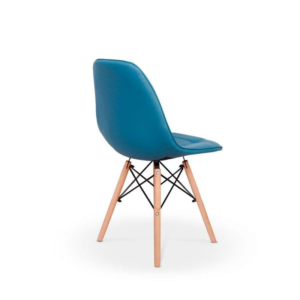 Cadeira Dkr Charles Eames Wood Estofada Botonê Turquesa