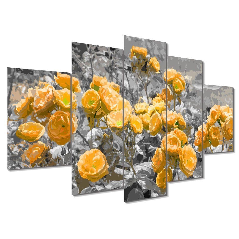 Kit 5 Placa Quadro Flores Vermelha Rosas Amarelas