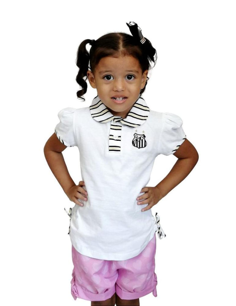 Camisa Polo Infantil Santos Feminina Oficial Tam 3 / Branco