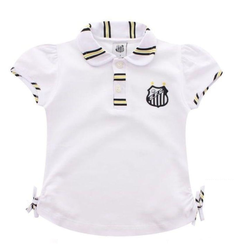 Camisa Polo Infantil Santos Feminina Oficial Tam 3 / Branco