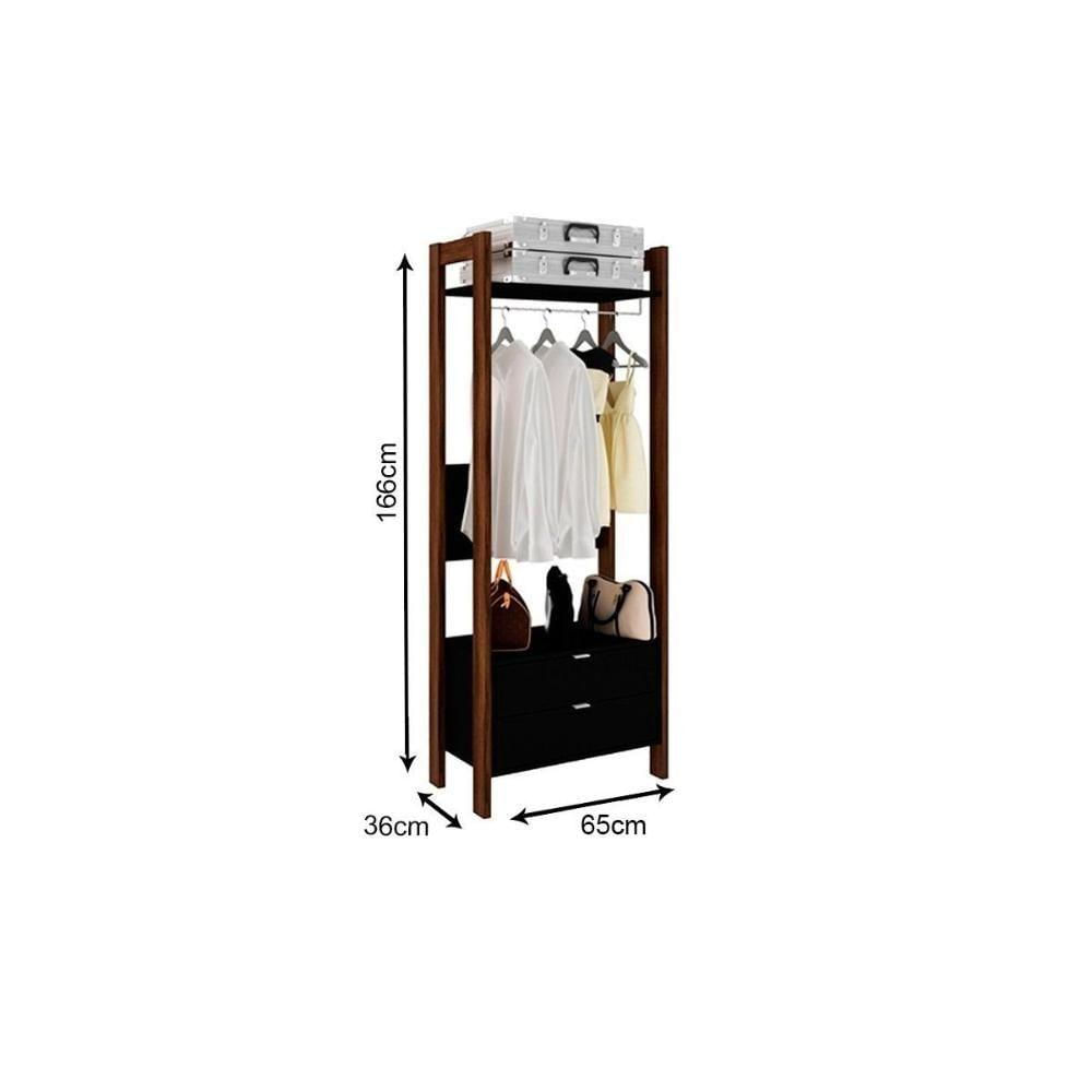 Guarda Roupa Closet Solteiro Armário Alto C- Prat 2 Gavs 1 Cabide Az1011 Preto-Nogal - Tecno Mobili