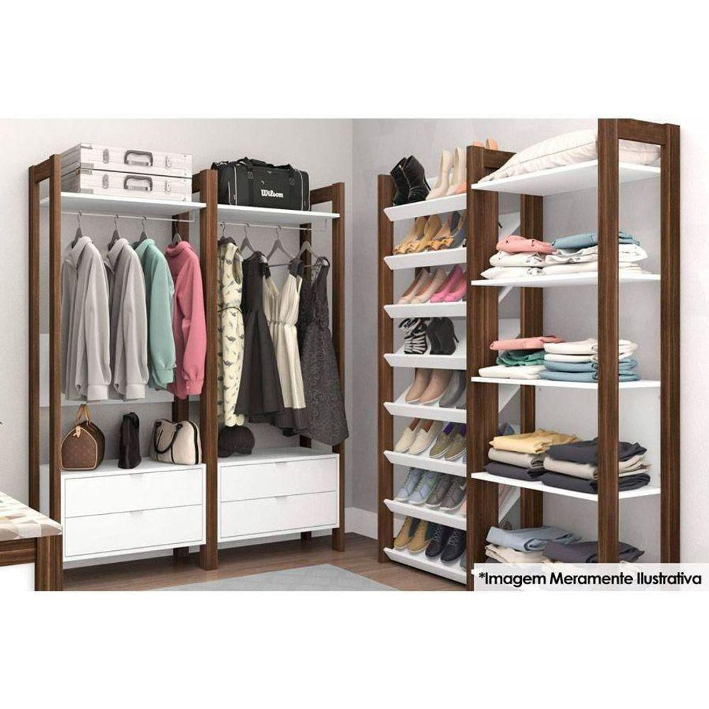 Guarda Roupa Closet Solteiro Armário Alto C- Prat 2 Gavs 1 Cabide Az1011 Preto-Nogal - Tecno Mobili