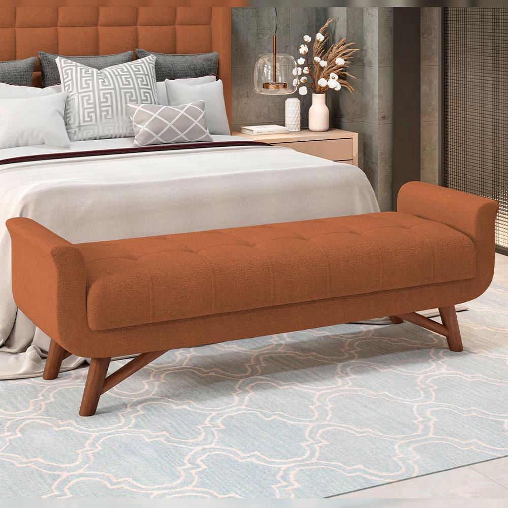 Kit Cabeceira Cama Box Paris 140 cm com Puff Recamier Itália P05 Bouclê Terracota - Lyam Decor