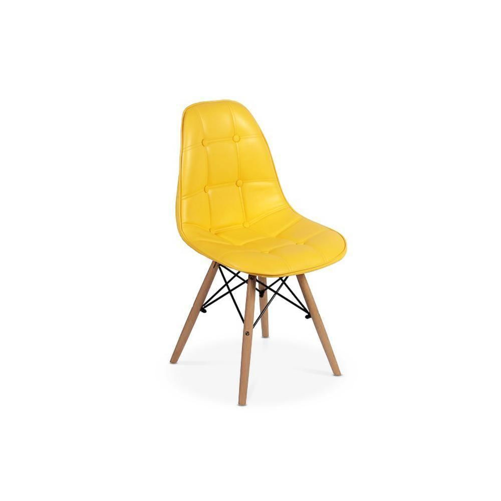 Cadeira Dkr Charles Eames Wood Estofada Botonê Amarela