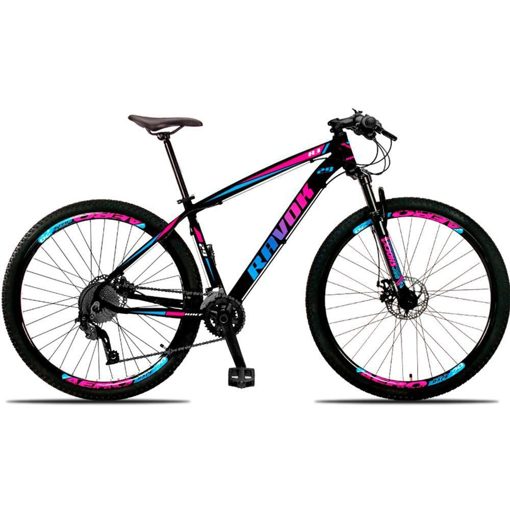 Bicicleta 24 Velocidades Aro 29 Alumínio Freio A Disco Cor:azul E Rosa;tamanho:19"