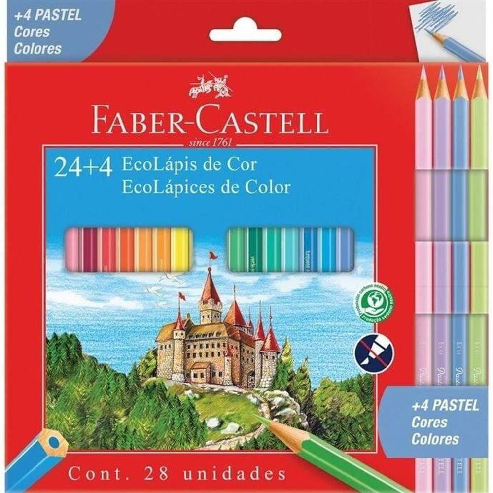 Lápis De Cor 24 Cores + 4 Cores Pastel Faber-castell