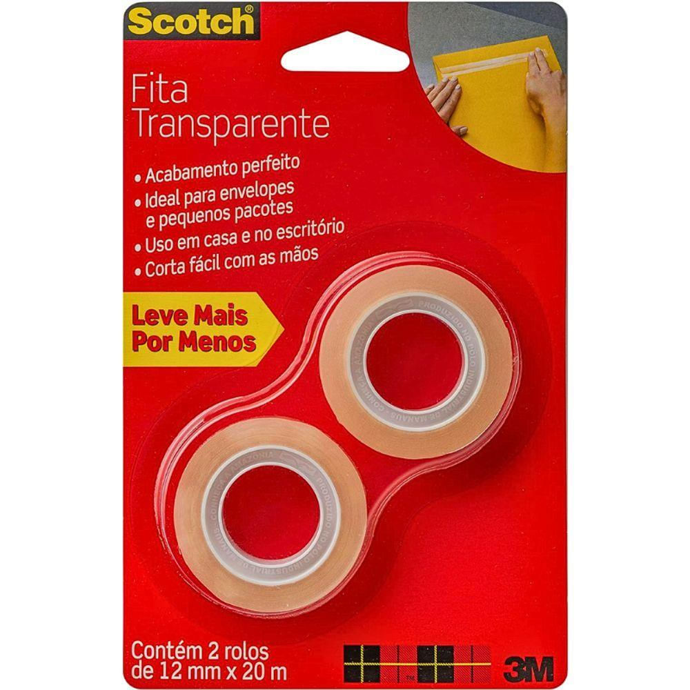 Fita Adesiva Transparente 12mm X 20m Com 2 Rolos Scotch 3m