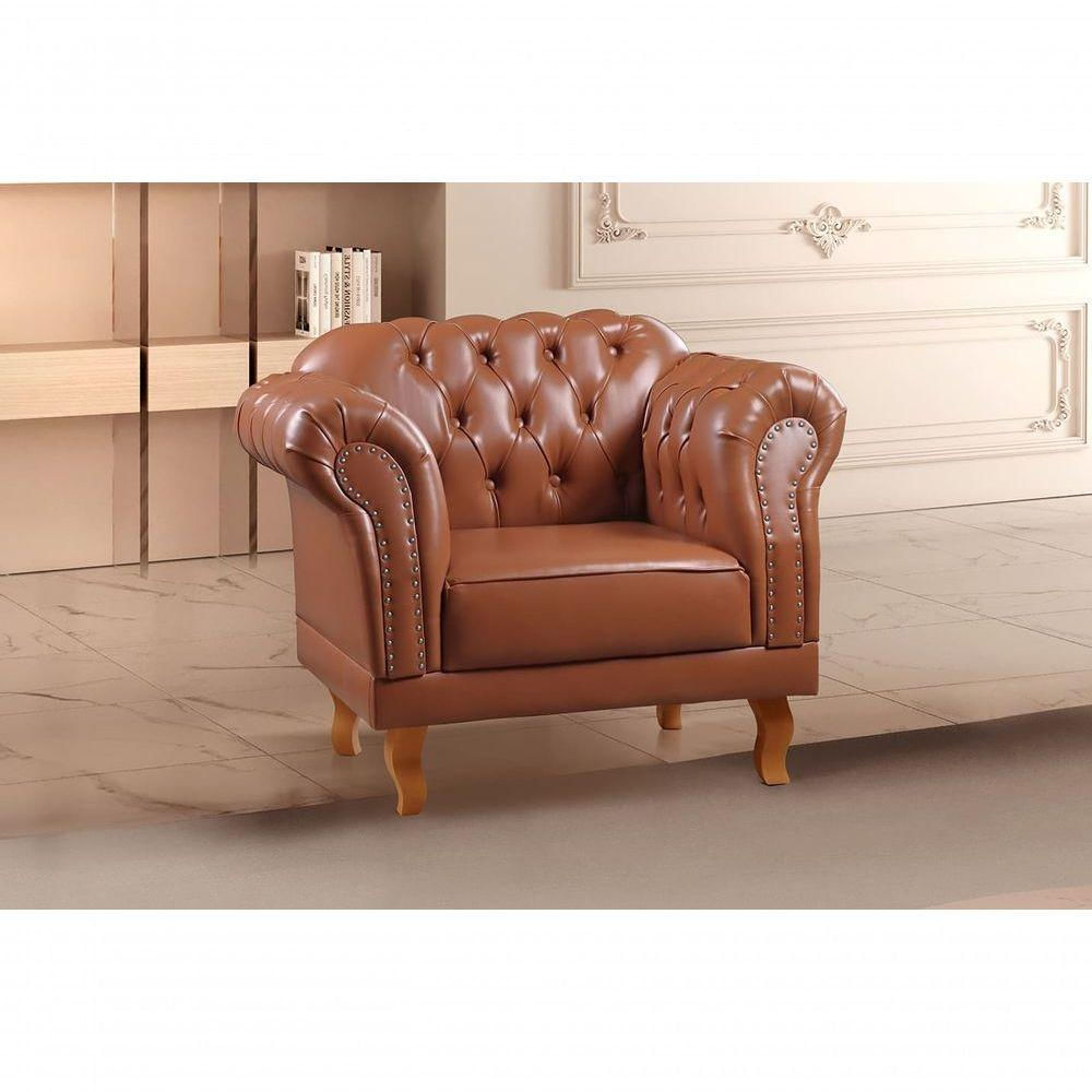 Kit 02 Poltronas Duque Chesterfield Capitonê couro Ecológico Caramelo 302