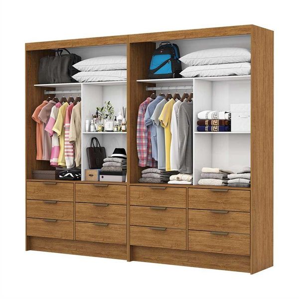 Closet Casal Duplo Sevilha Premium Com 12 Gavetas Freijó