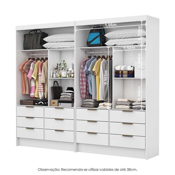 Closet Casal Duplo Sevilha Premium Com 12 Gavetas Branco