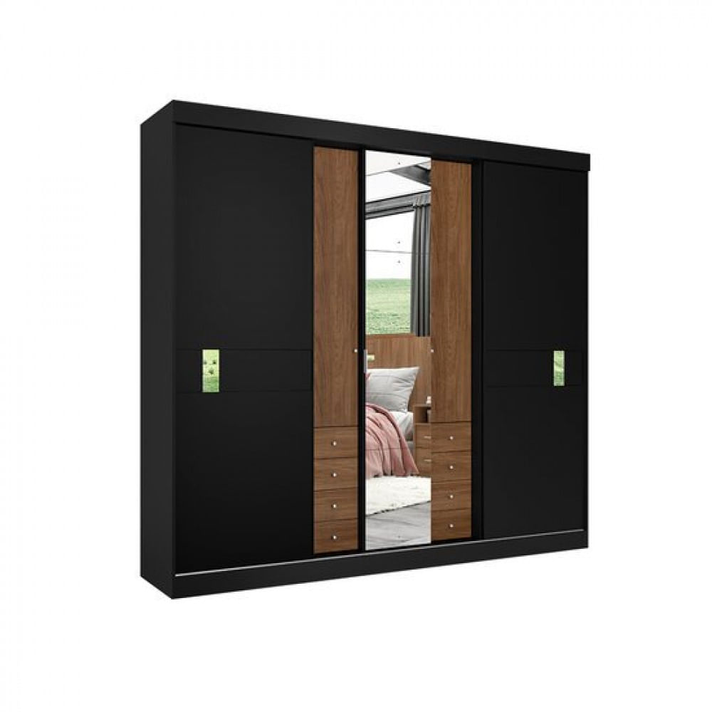 Guarda-Roupa 5 Portas 8 Gavetas THB Sognare Glass