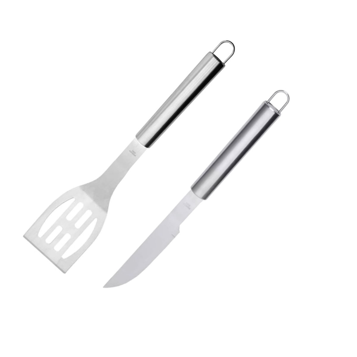 Espatula e Faca Cabo Longo Kit Churrasco Carne Inox 2un