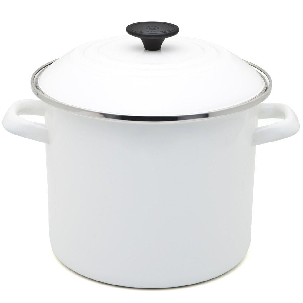 KIT LE CREUSET STOCKPOT EM AÇO INOX ESMALTADO 22CM 7,6L E 2 PRATOS FUNDOS 22CM EM CERÂMICA - Branco