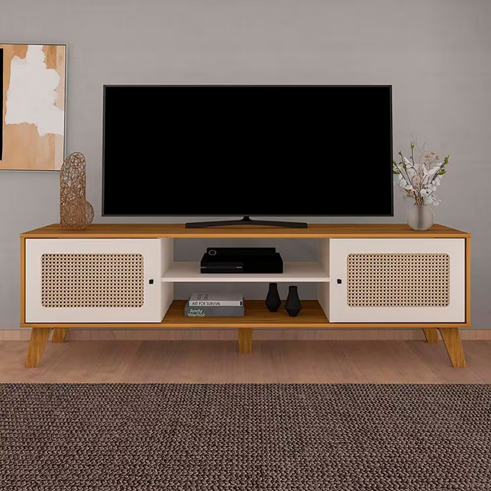 Rack Charlotte Com 180 cm de Largura Para TV de até 75 Polegadas Artely Móveis Carvalho com Off White