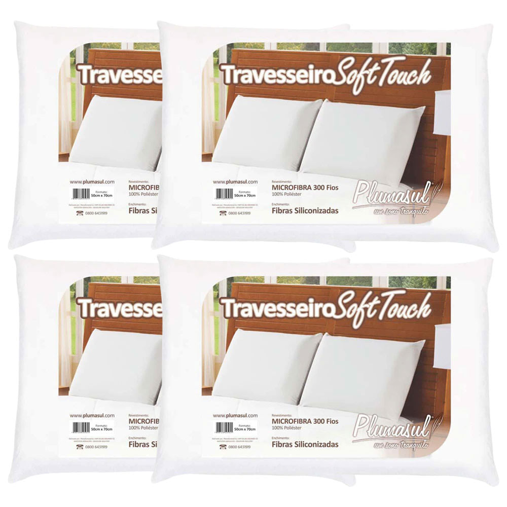 Travesseiros Soft Touch Plumasul 50 x 70 cm - 4 Unidades