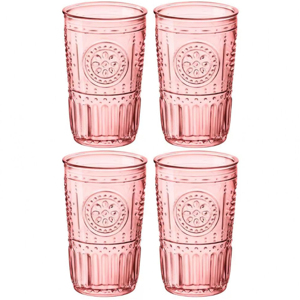 Conjunto de Copos Luigi Bormioli Cooler Romantic 475 ml - 4 Peças Rosa