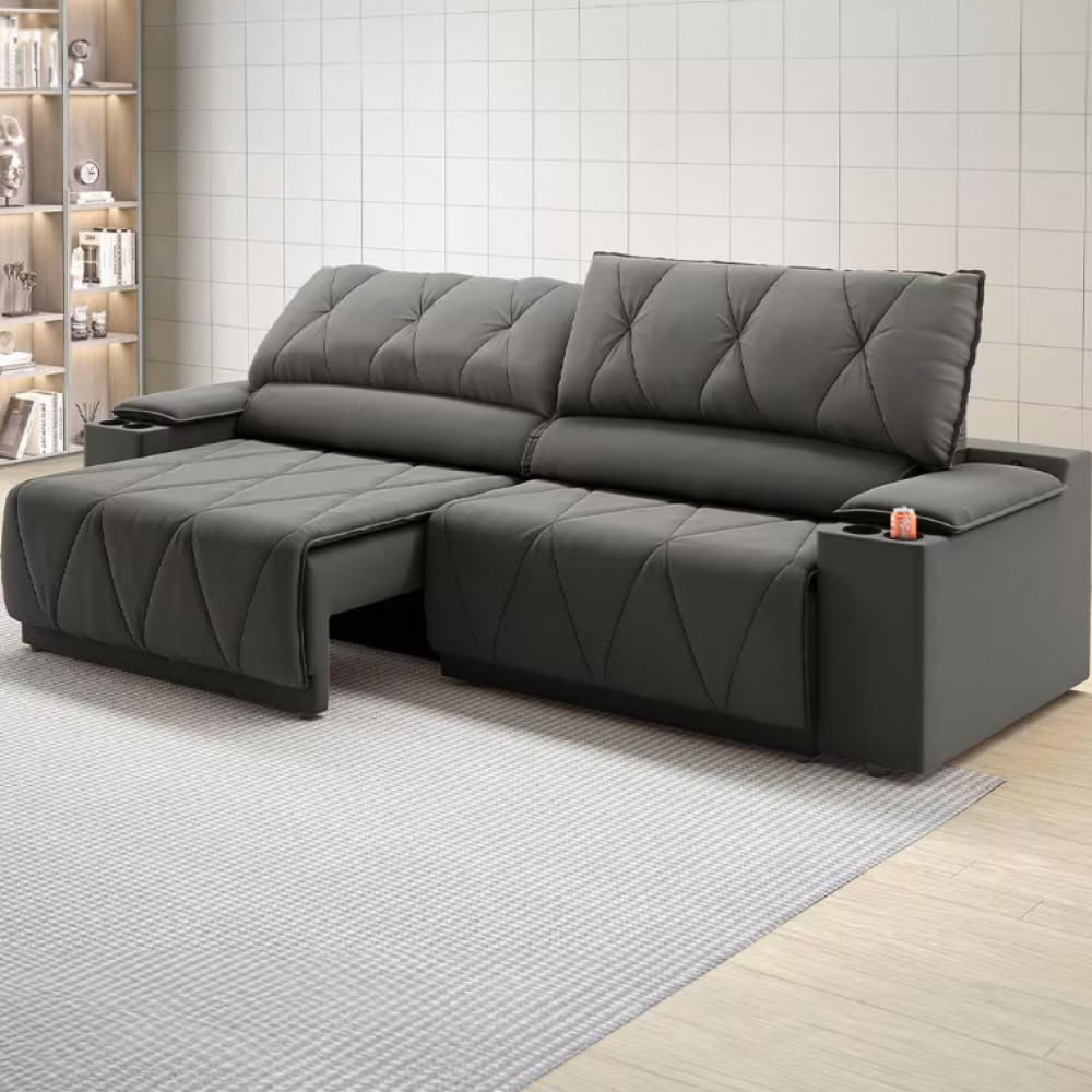 Sofá 3 Lugares DDS Glamour Retrátil/Reclinável com 230 cm de Largura e Revestido em Veludo Suede