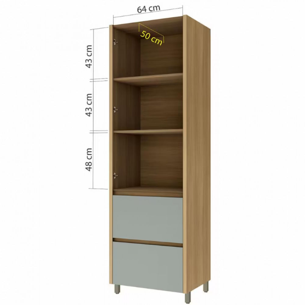 Paneleiro Nesher Rainha em MDF 15mm com 2 Portas, 2 Gavetas e 3 Prateleiras - 70cm de largura Nature com Verde