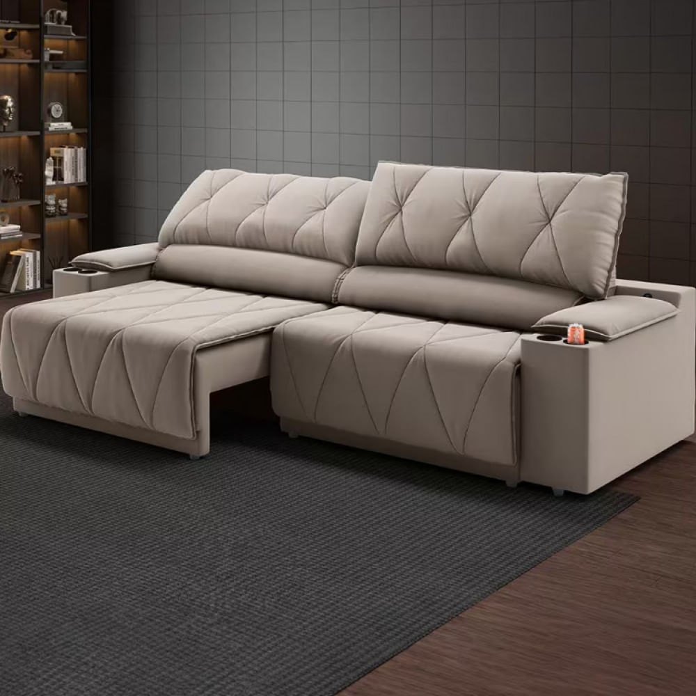 Sofá 3 Lugares DDS Glamour Retrátil/Reclinável com 230 cm de Largura e Revestido em Veludo Suede