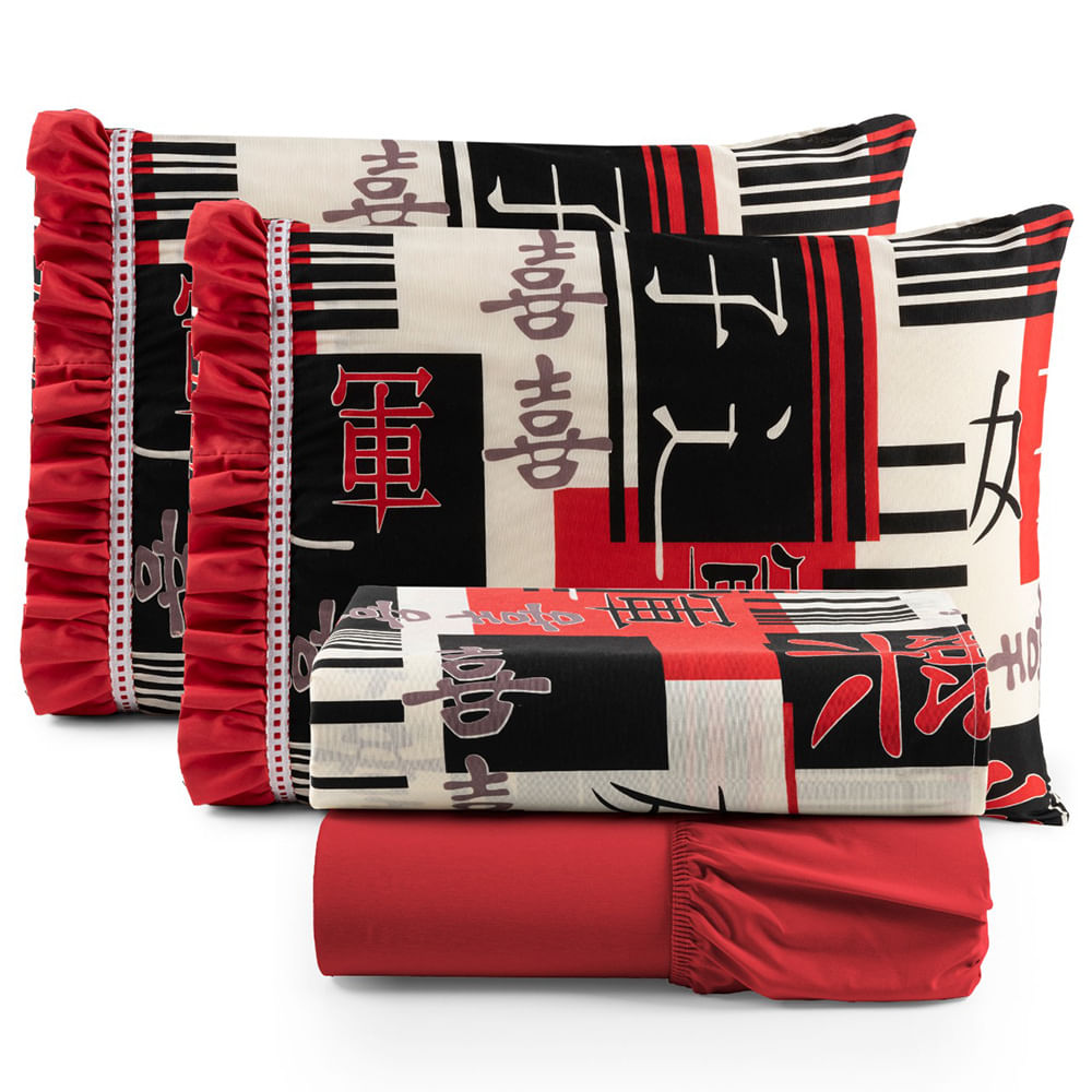 Jogo de Cama Lençol Casal Minuano 100% Algodão 4 Peças - Vermelho
