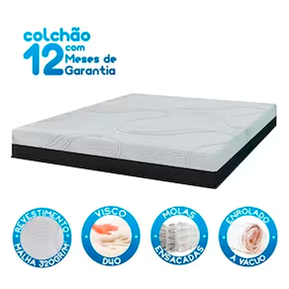 Colchão King Size Umaflex Forza Com Molas Ensacadas e Revestimento em Tecido Malha 25x193x203cm Cinza Escuro