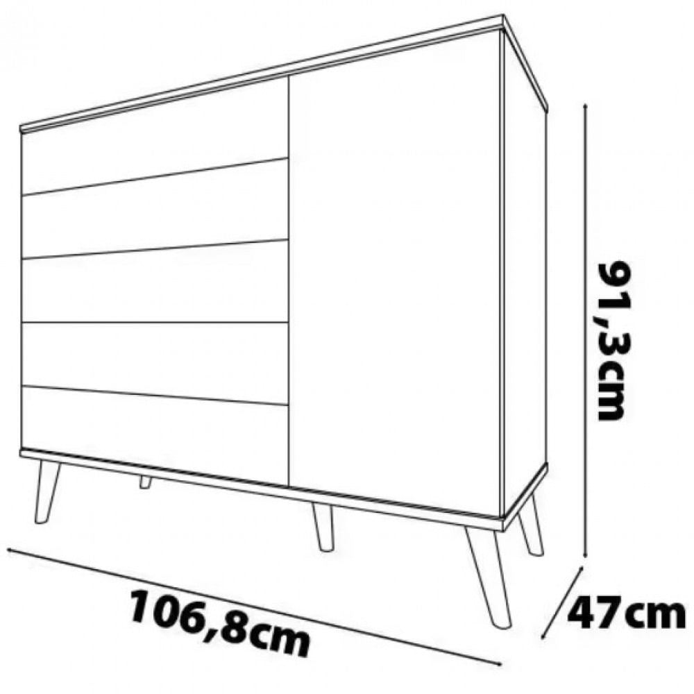 Cômoda Infantil Bartira Ternura com 5 Gavetas e 1 Porta com 106,8 cm de Largura Rosa Wood