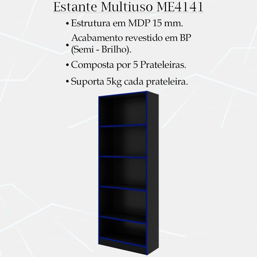 Conjunto Mesa E Armario Gamer Me4141 Me4161 Preto Azul Tecno Mobili Preto Azul