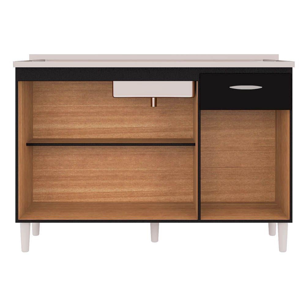 Balcão Gabinete De Pia Para Cozinha 120cm 3 Portas Classic P11 Preto Mpozenato