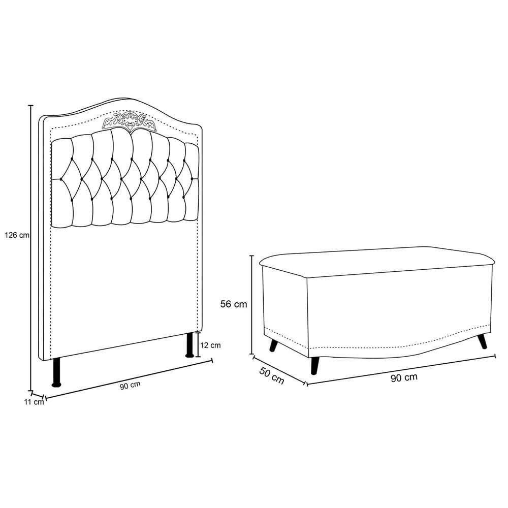 Cabeceira Cama Box Solteiro 90cm Com Calçadeira Baú Imperial J02 Linho Areia - Mpozenato