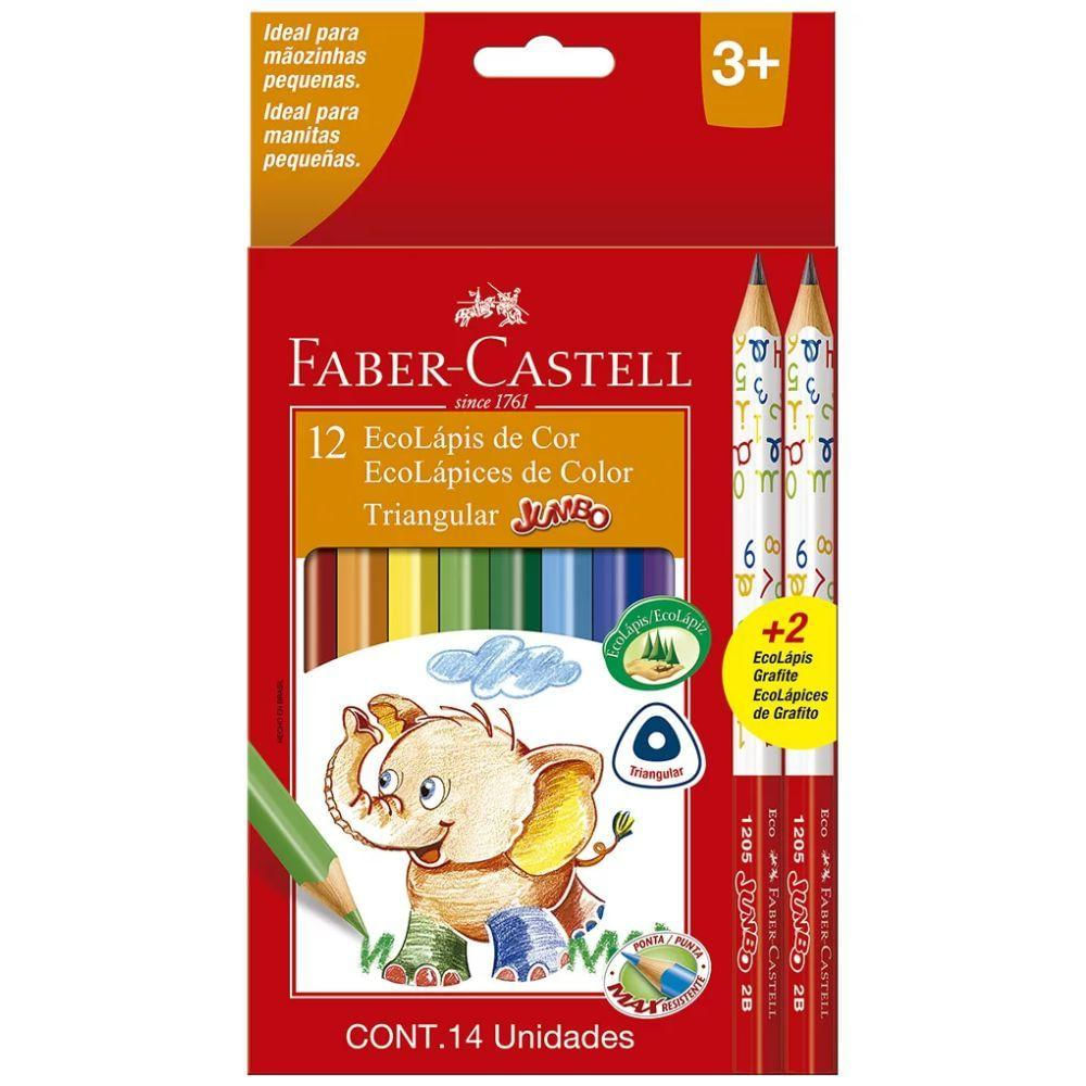 Lápis De Cor Ecolápis Triangular Jumbo 12 Cores + 2 Ecolápis Triangular Jumbo Grafite Faber-castell