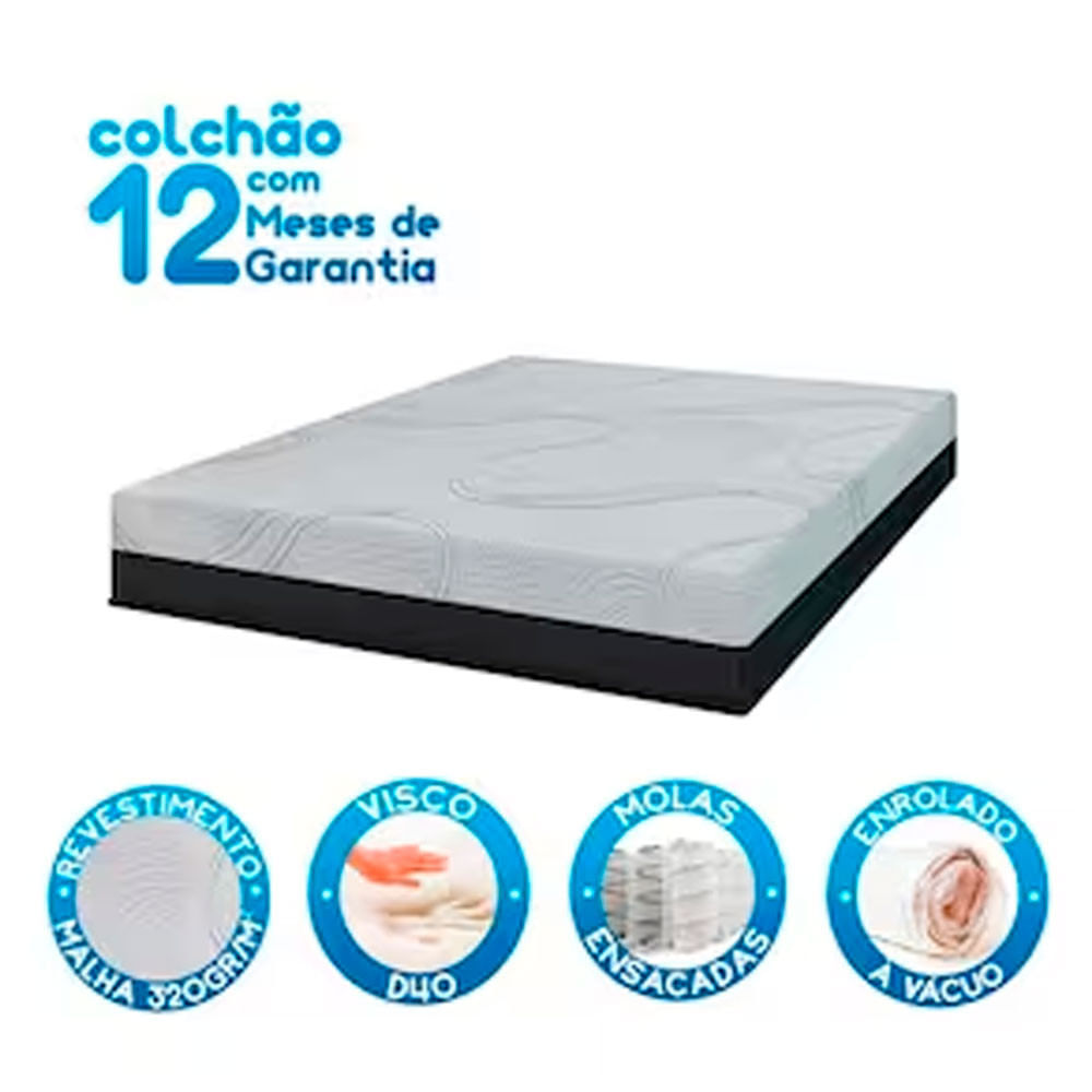 Colchão de Casal Umaflex Forza com Molas Ensacadas e Revestimento em Tecido Malha 25x138x188cm Cinza Escuro