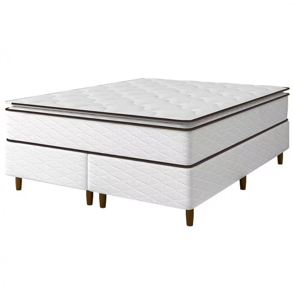 Cama Box Queen Size Umaflex New Itália com Molas Ensacadas e Pillow Top D26 Branco com Marrom