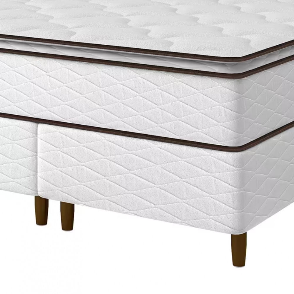 Cama Box Queen Size Umaflex New Itália com Molas Ensacadas e Pillow Top D26 Branco com Marrom