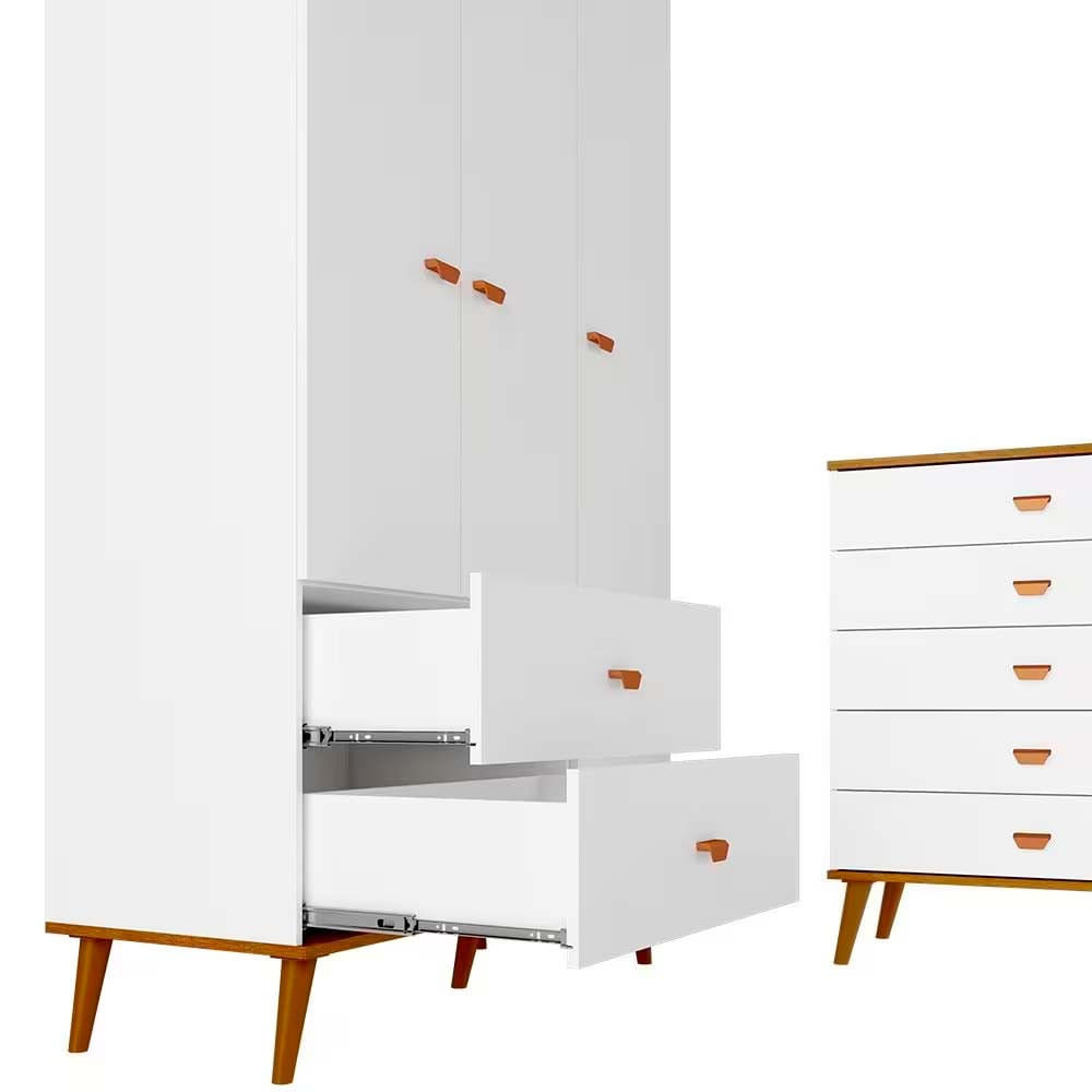 Guarda Roupa Infantil Ternura com 3 Portas, 2 Gavetas e 5 Nichos Bartira Branco Wood