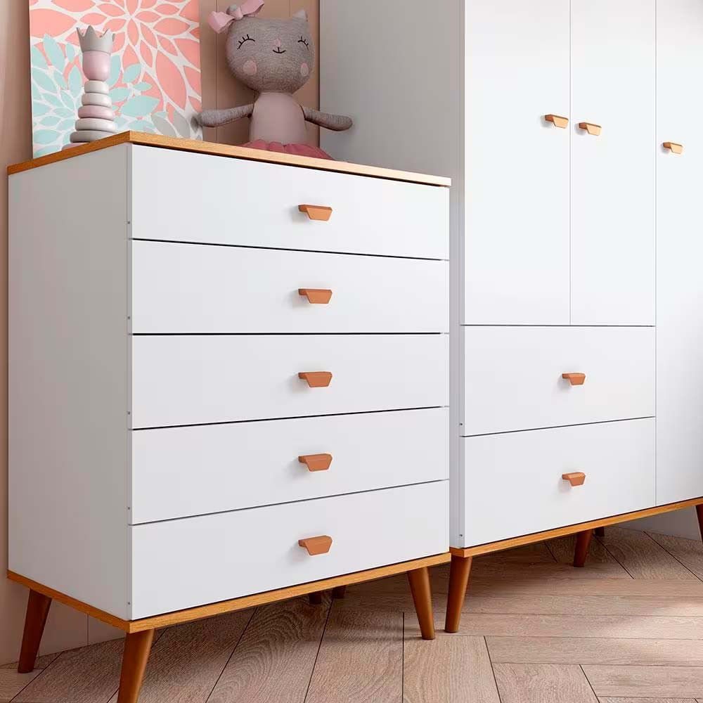 Guarda Roupa Infantil Ternura com 3 Portas, 2 Gavetas e 5 Nichos Bartira Branco Wood