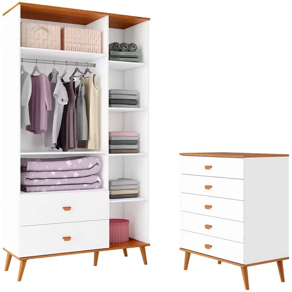 Guarda Roupa Infantil Ternura com 3 Portas, 2 Gavetas e 5 Nichos Bartira Branco Wood