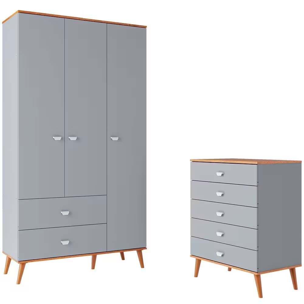 Guarda Roupa Infantil Ternura com 3 Portas, 2 Gavetas e 5 Nichos Bartira Azul Wood