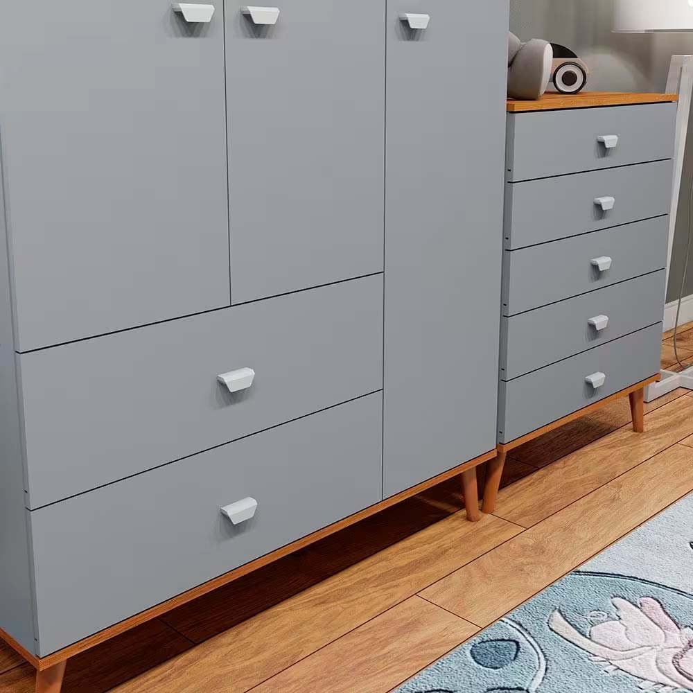 Guarda Roupa Infantil Ternura com 3 Portas, 2 Gavetas e 5 Nichos Bartira Azul Wood