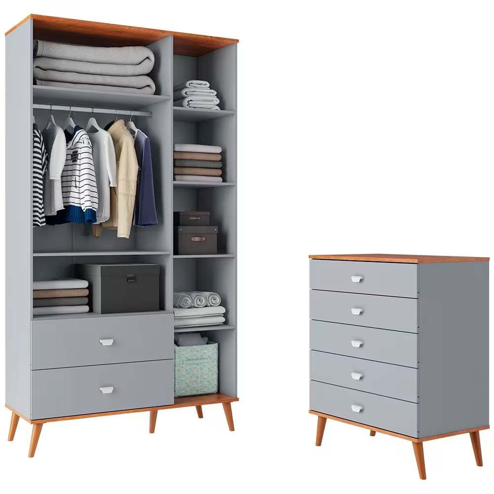 Guarda Roupa Infantil Ternura com 3 Portas, 2 Gavetas e 5 Nichos Bartira Azul Wood