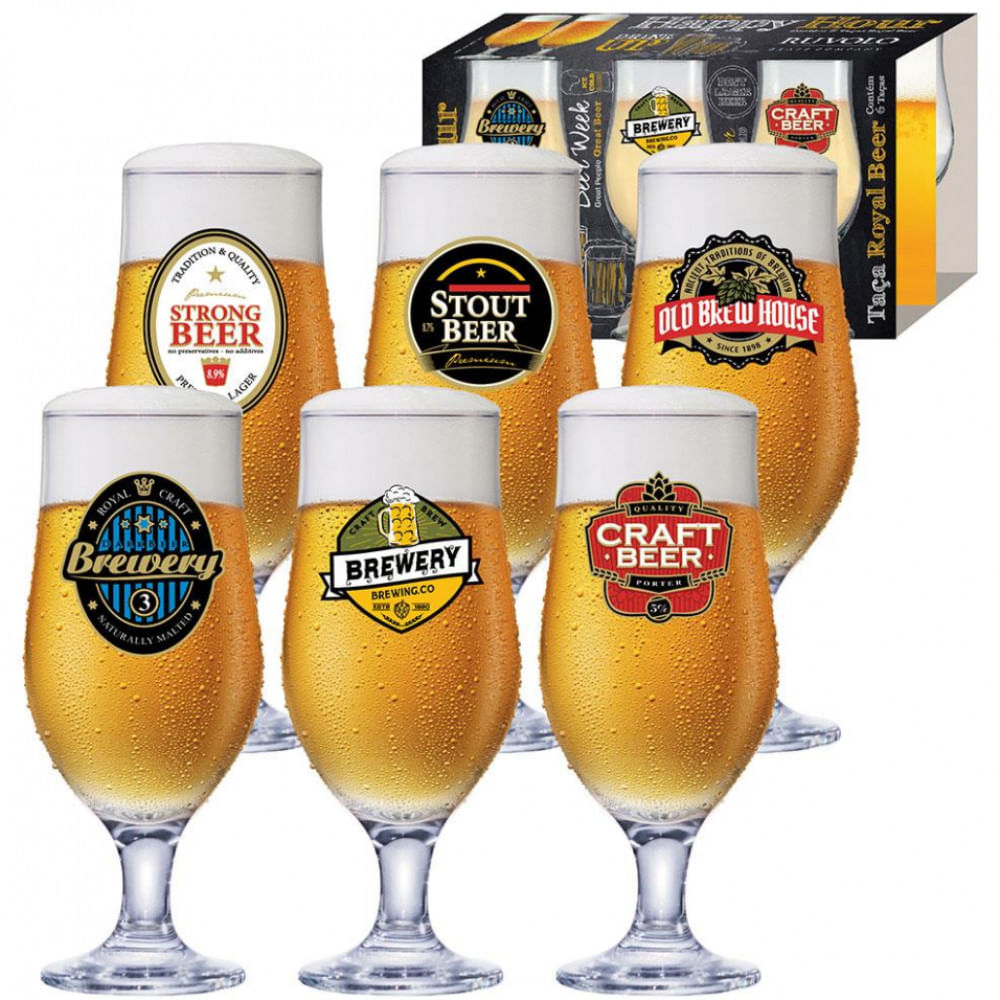 Conjunto de Taças para Cerveja Ruvolo Royal Beer 330 ml 6 Peças Transparente