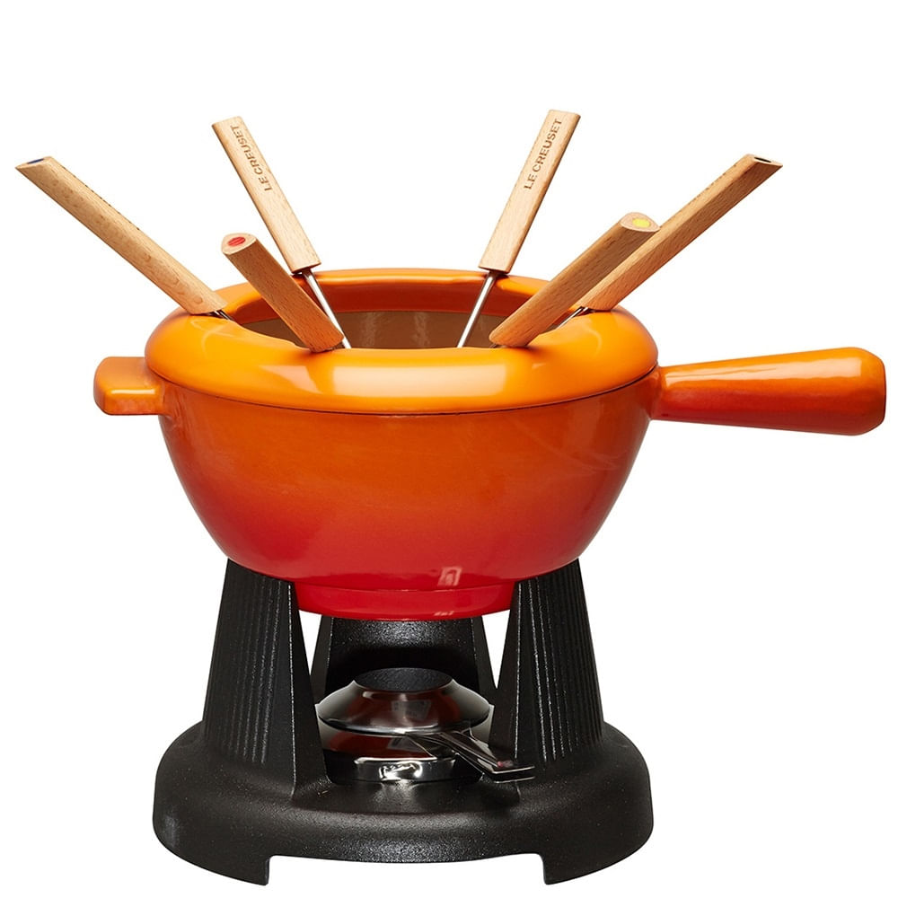 KIT LE CREUSET FONDUE DE QUEIJO/CARNE E COOLER SLEEVE PARA VINHOS E ESPUMANTES EM NYLON LARANJA