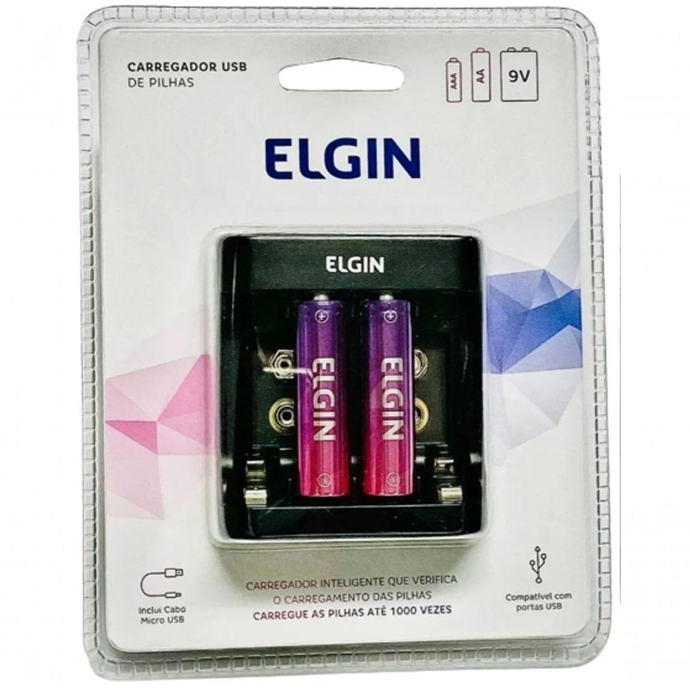 Carregador Pilhas Bivolt + 2 Pilhas Aa 1500mah Ni-mh Elgin