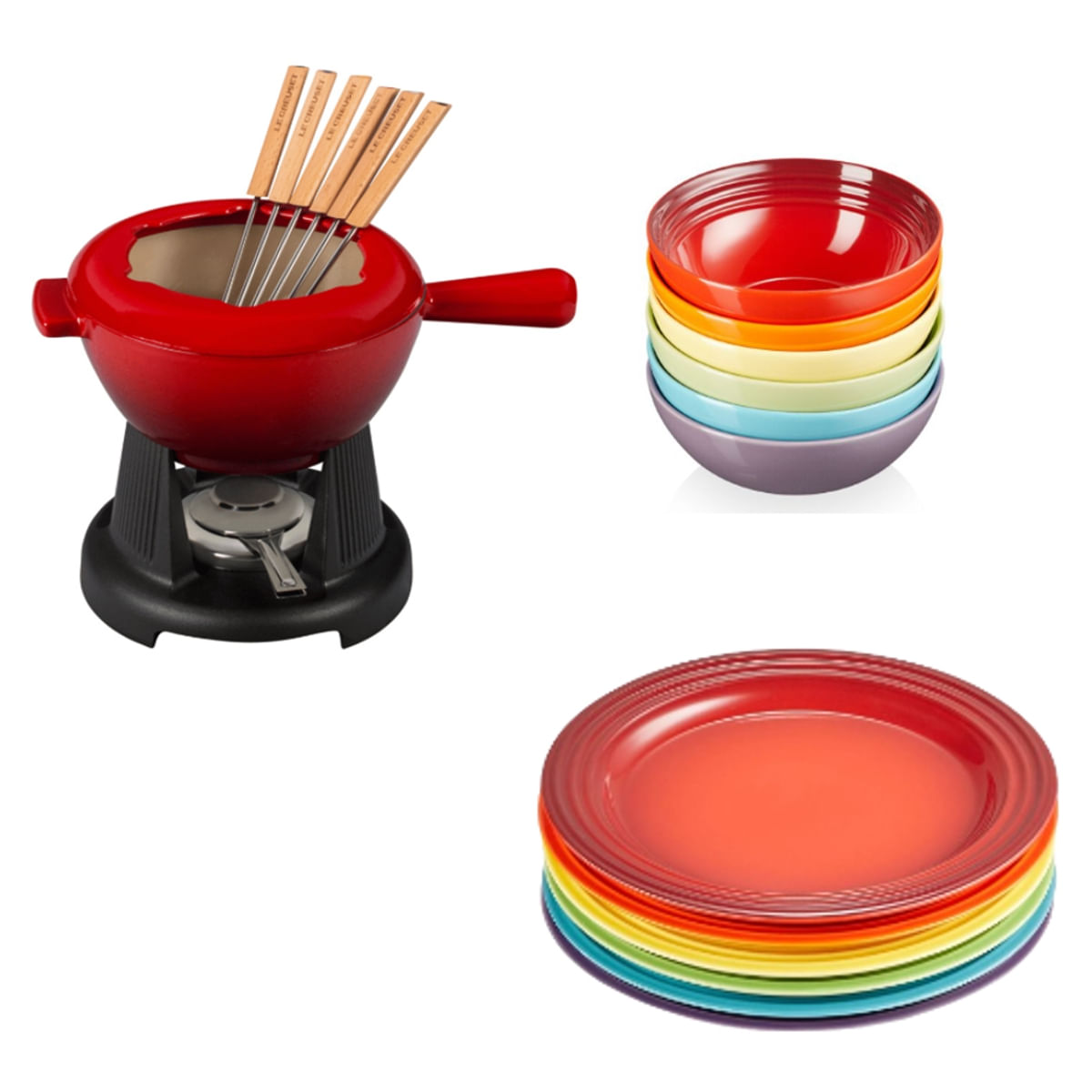 KIT LE CREUSET FONDUE VERMELHO, SET 6 BOWLS E SET 6 PRATOS GIFT COLLECTION