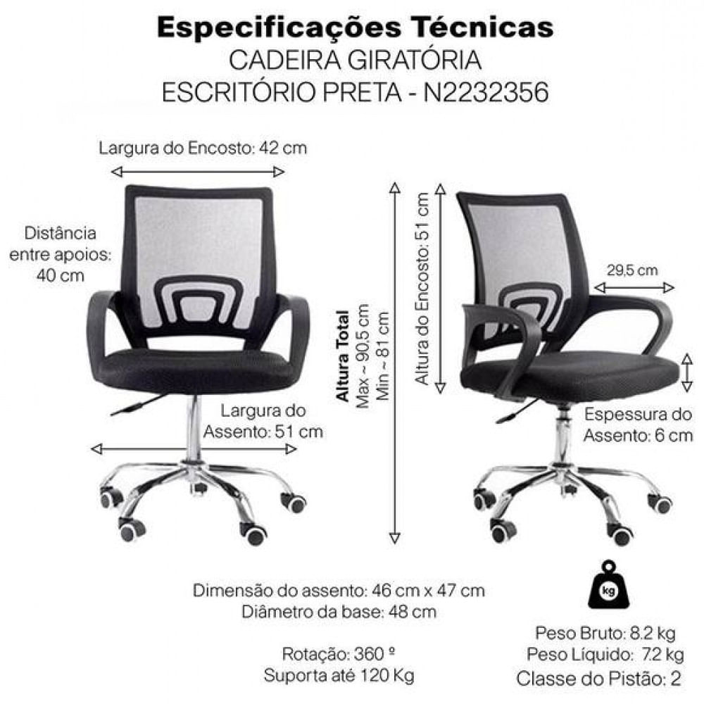 Cadeira de Escritório Giratória Conthey Diretor Arco Com Regulagem de Altura Preto