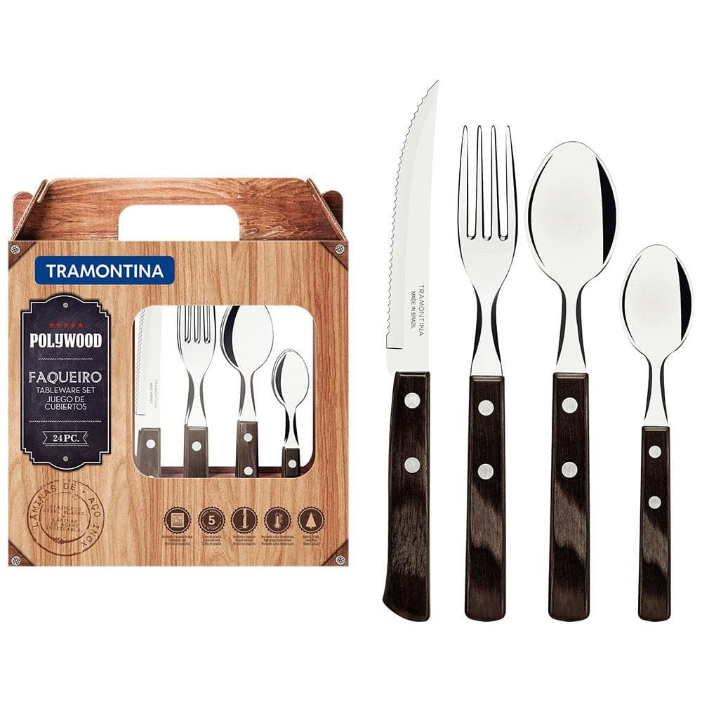 Faqueiro 24 Peças Tramontina Polywood em Aço Inox