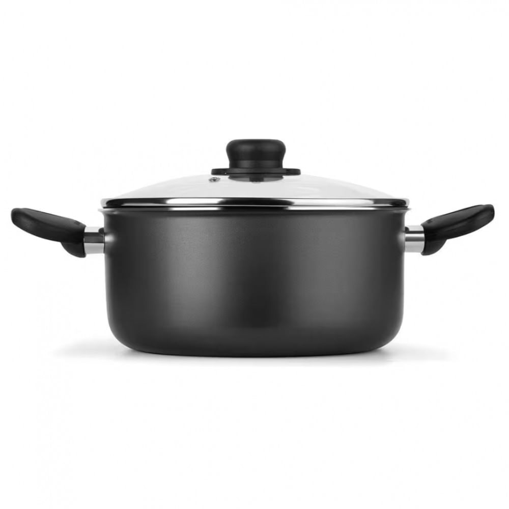 Caçarola Gourmet com Tampa de Vidro e Antiaderente de Alumínio 22cm Multiflon Preto