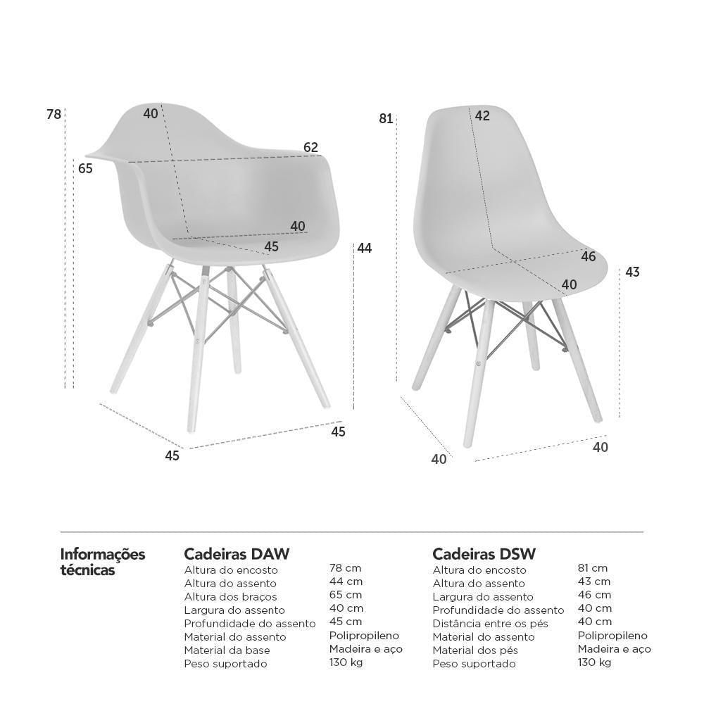 Kit 2 Cadeiras Braços + 2 Cadeiras Branco